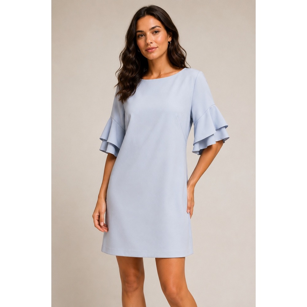 Lauren Ralph Lauren Light Blue Bell Sleeve Shift Dress Size‎ 10 Boat Neck Crepe